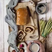 Zum Wochenende darf das Frühstück ruhig etwas ausgedehnter sein, oder? Während ich mich gleich aufmache um für das Wochenende Kuchen und andere Leckereien (die ihr hoffentlich dann nächste Woche hier sehen werdet) zu backen und zu kochen, lasse ich euch das Rezept für dieses unglaublich leckere Brot da. Schmeckt übrigens auch als Kuchenersatz nach dem Mittagessen perfekt. Hab ich gehört…habt einen tollen Samstag.