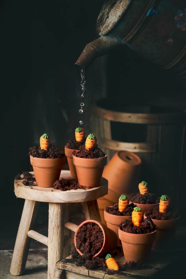 kleine Karottenkuchen in Mini Tontöpfen