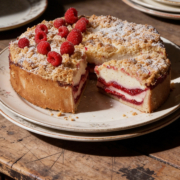 HIMBEER-KÄSEKUCHEN MIT STREUSELN