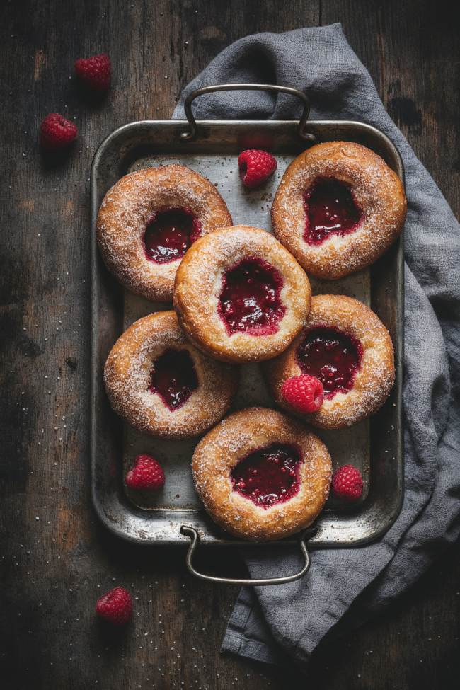 Frittierte Fladen mit Himbeersauce