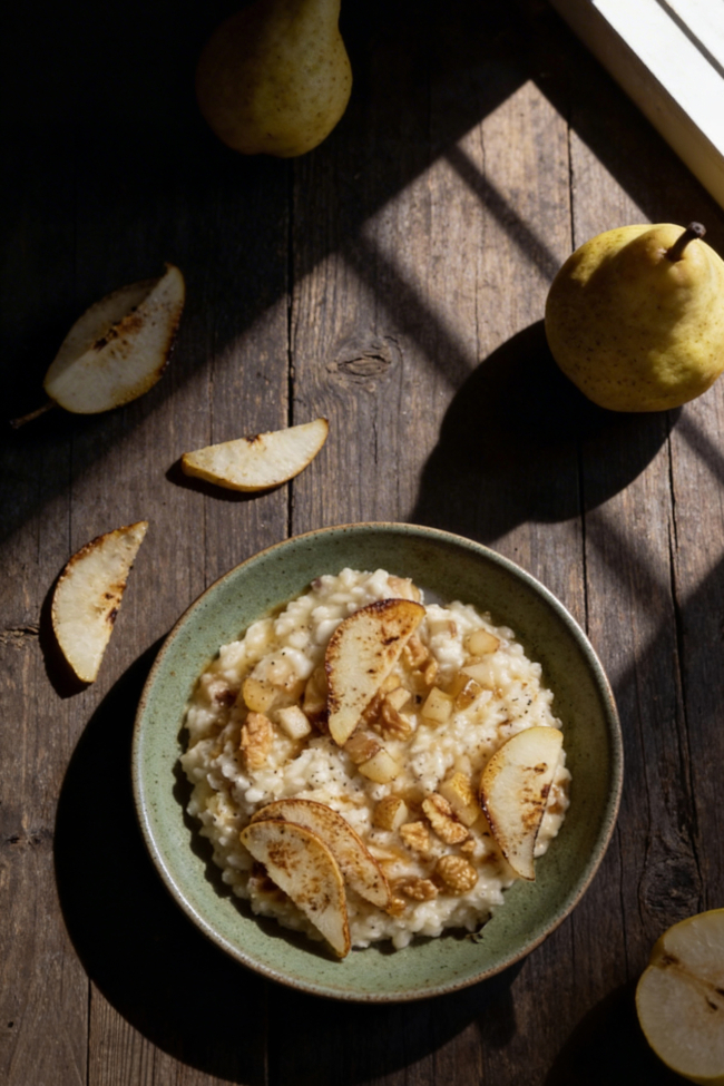 Risotto mit Gorgonzola und karamellisierten Birnen